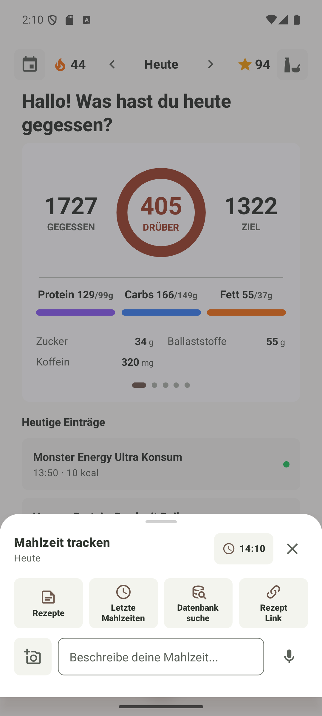 Emira Mahlzeit tracken
